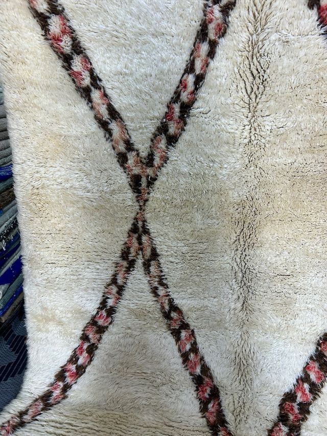 Alfombra Beni Ouarain - Lana - Marrón y Blanco