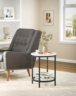 Tavolino Rotondo a 2 Ripiani, Comodino, Piano di T