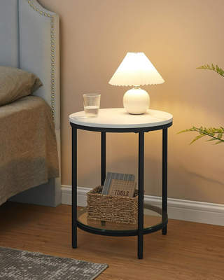 Tavolino Rotondo a 2 Ripiani, Comodino, Piano di T