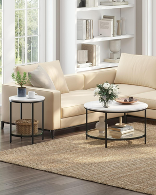 Tavolino Rotondo a 2 Ripiani, Comodino, Piano di T