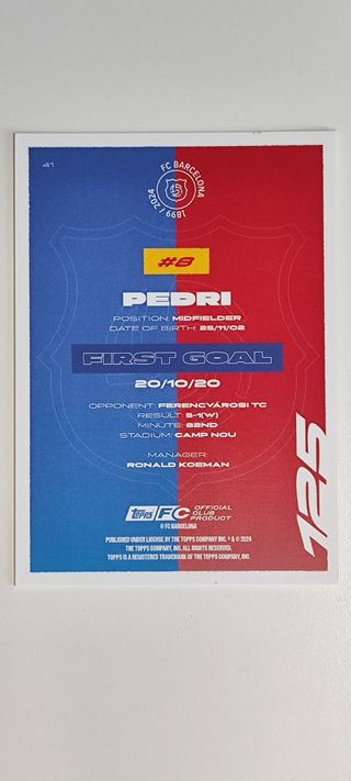 Pedri núm 250 topps Barcelona 125 2024