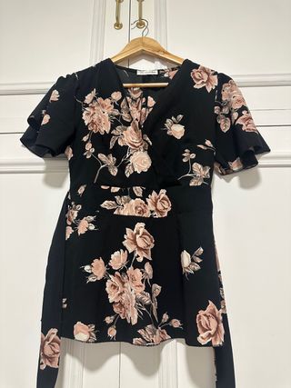 Blusa negra floral - Talla única