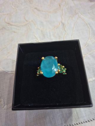 Anello tormalina smeraldi oro 9k