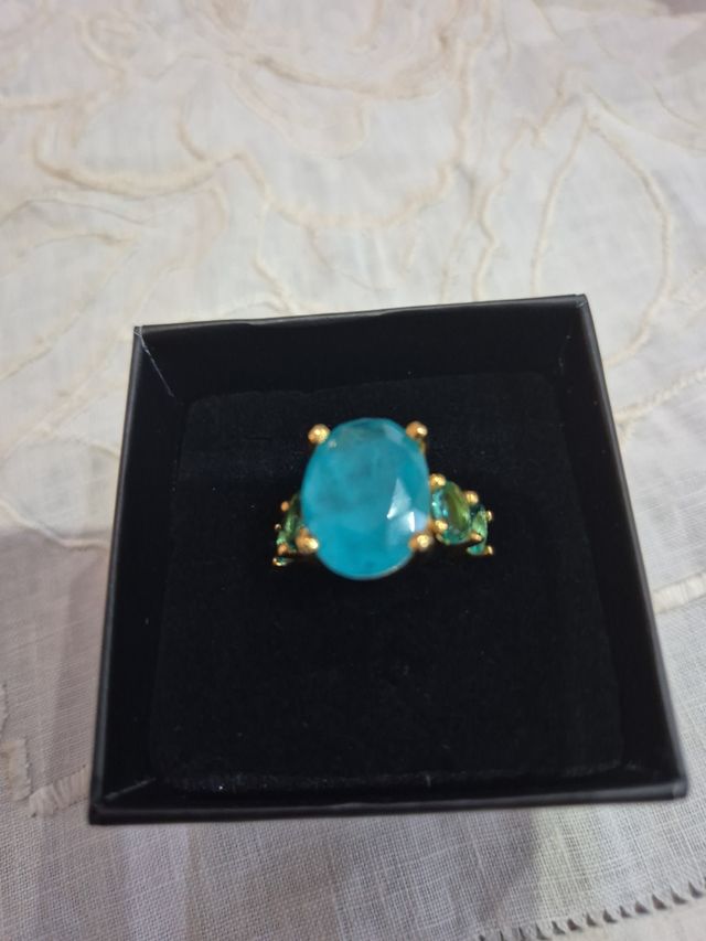 Anello tormalina smeraldi oro 9k