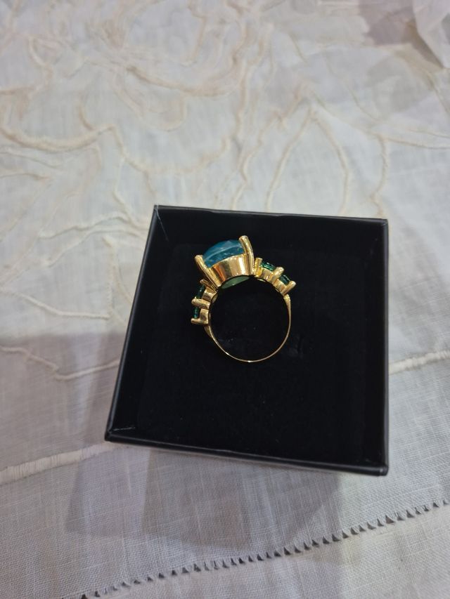 Anello tormalina smeraldi oro 9k