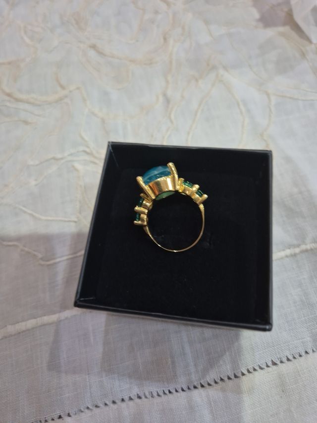 Anello tormalina smeraldi oro 9k