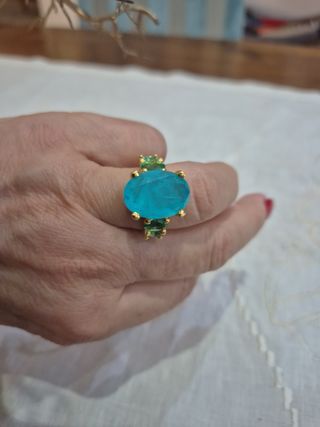 Anello tormalina smeraldi oro 9k