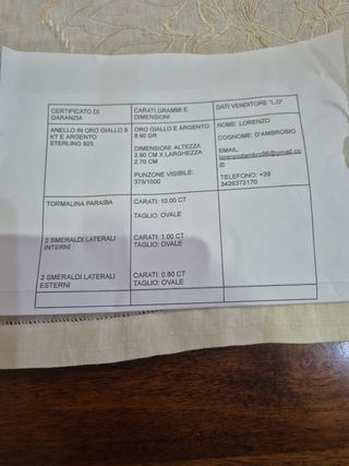 Anello tormalina smeraldi oro 9k