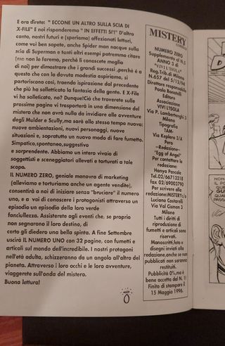 Fumetto Mistery Comics - Numero zero