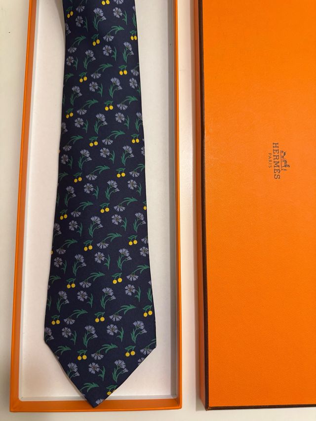 Corbata Hermès | Azul con flores