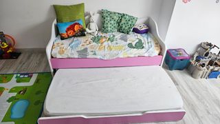Cama nido infantil - blanca y rosa