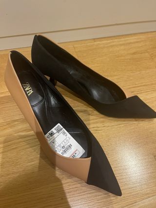 Zapatos Zara tacón beige-negro 38