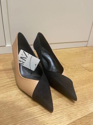Zapatos Zara tacón beige-negro 38