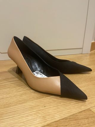 Zapatos Zara tacón beige-negro 38