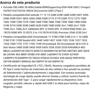90W Cargador USB-C  Portátil DELL Latitude 20V 4.5