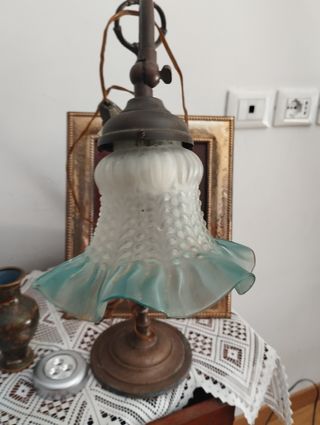 Lampada Liberty Bronzo - Vetro Azzurro