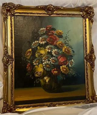 Óleo sobre lienzo antiguo, marco dorado labrado