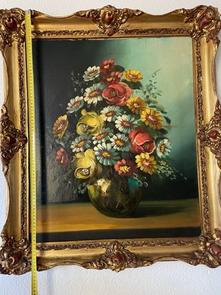 Óleo sobre lienzo antiguo, marco dorado labrado