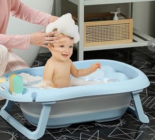 Bañera Plegable Bebé con Soporte con Orificio 