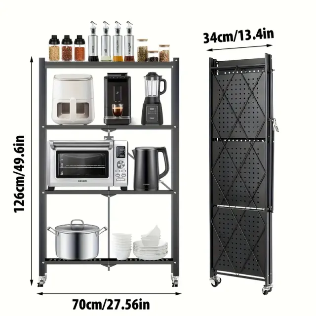 Scaffale a 4 Ripiani Regolabili, Carrello Mobile