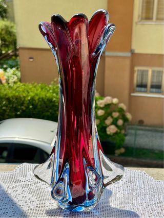 Vaso Vetro Murano Rosso-Blu
