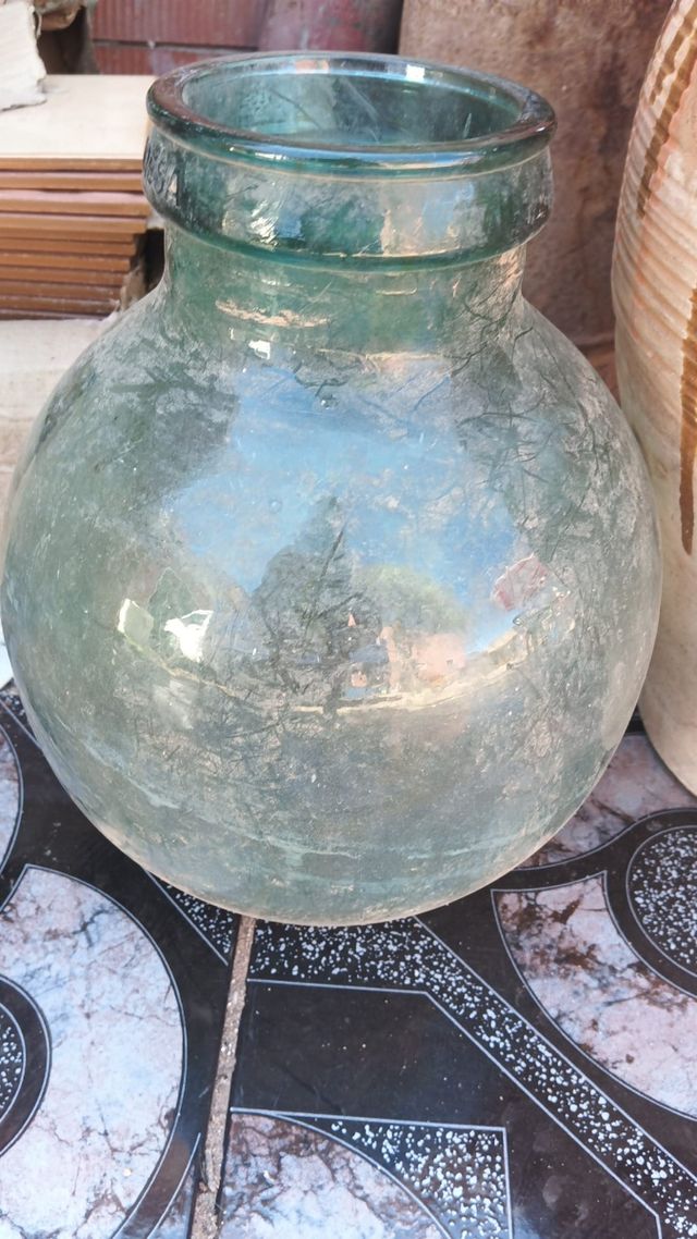 Botella cristal antigua verde