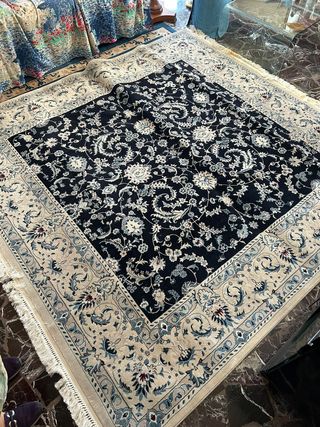 Tappeto lana blu e beige orientale 