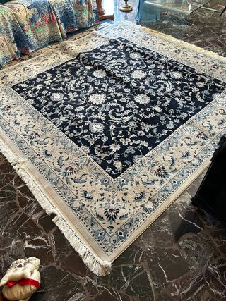 Tappeto lana blu e beige orientale 