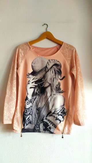 Blusa, jersey fino, salmón claro mujer