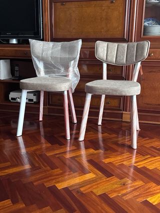 4 sillas comedor beige metal