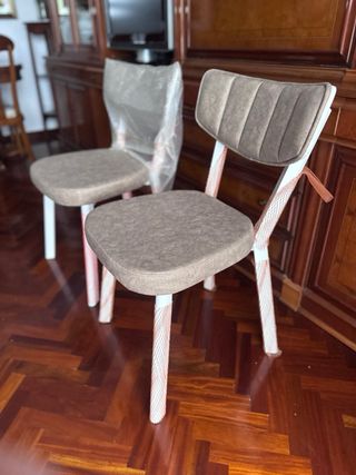 4 sillas comedor beige metal