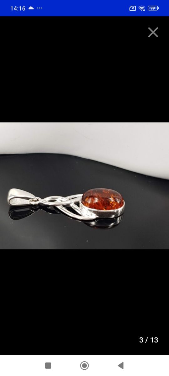 Colgante ámbar plata trenzado