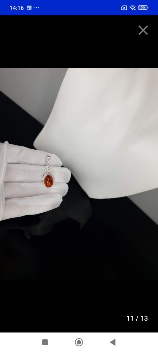 Colgante ámbar plata trenzado