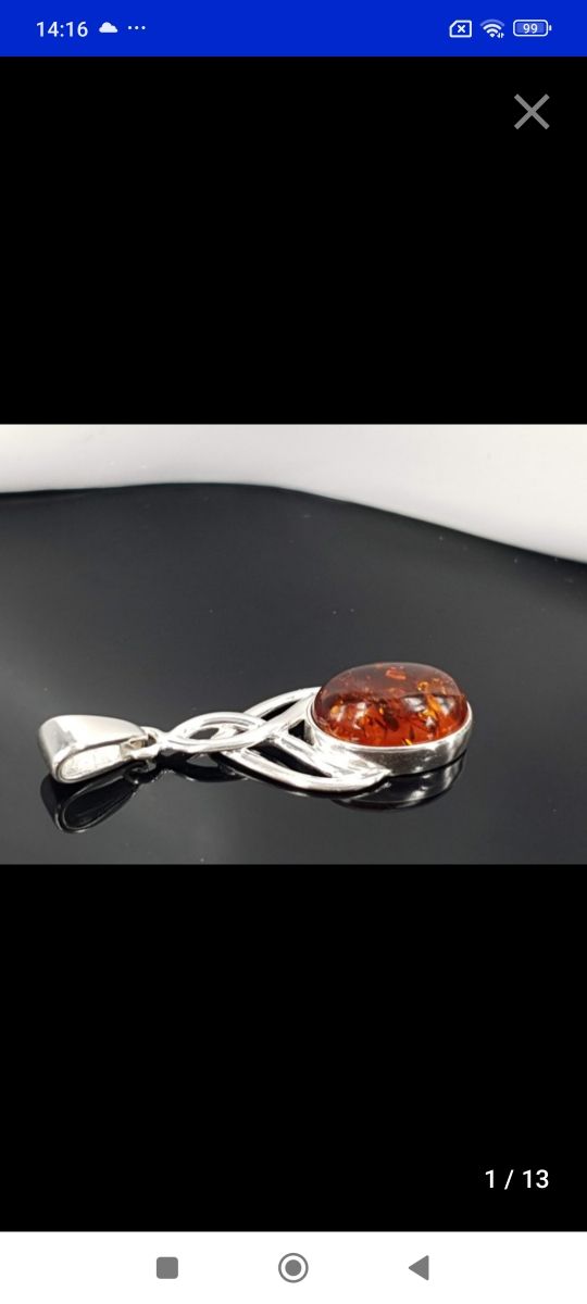 Colgante ámbar plata trenzado