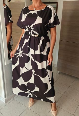 Vestito lungo elegante bianco e nero Tg XL
