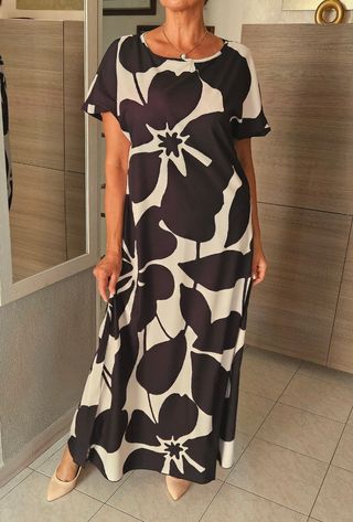 Vestito lungo elegante bianco e nero Tg XL