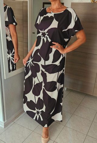 Vestito lungo elegante bianco e nero Tg XL