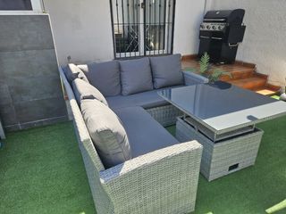 Conjunto jardín - Sofá rinconera mimbre