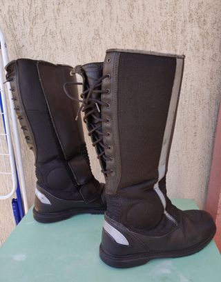 Stivali moto pelle nera argento