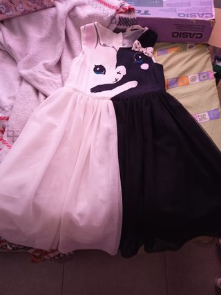 Vestido niña gato blanco y negro