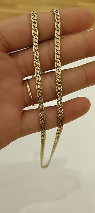 Cadena oro 18k - 2 tonos eslabones curb maciza