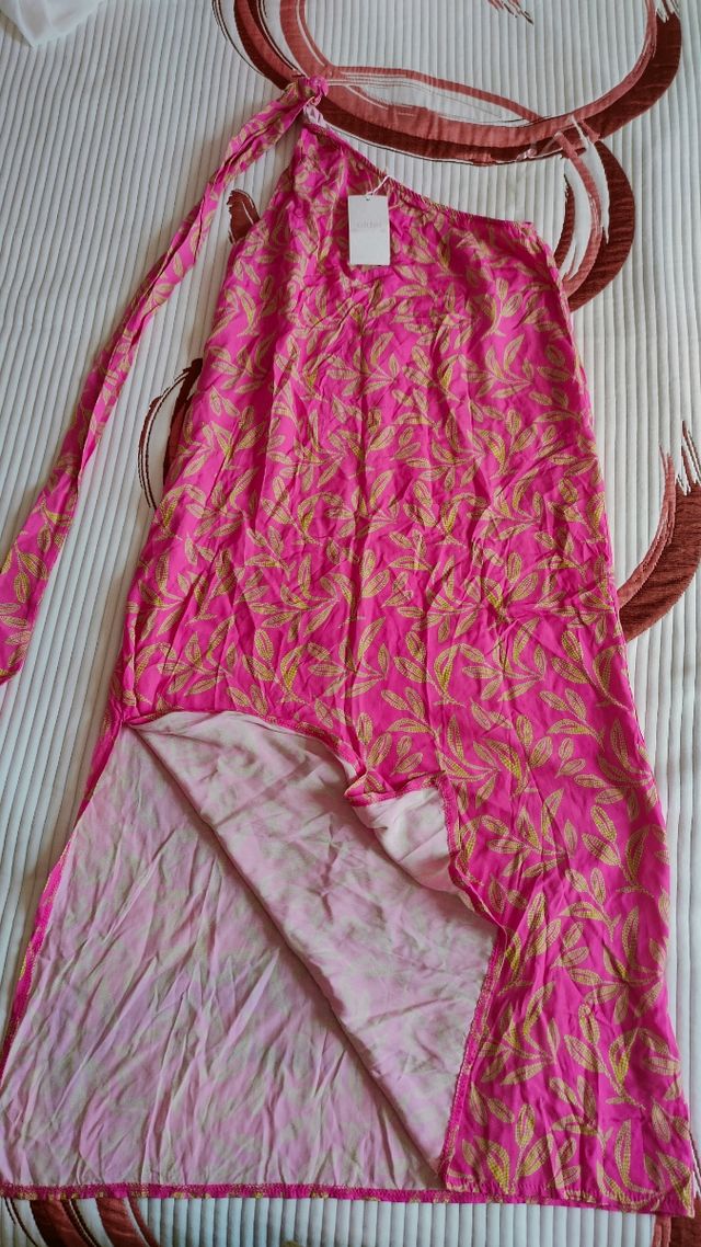 Vestido playa rosa | Nudo hombro