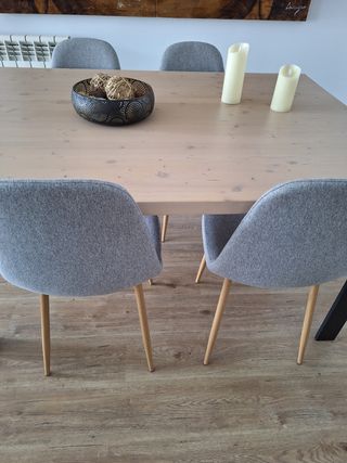 4 sillas comedor grises - tela y madera