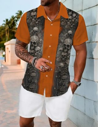 Camisa hawaiana calavera naranja