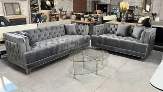 Nuevo: Sofá Inok terciopelo gris 3+2 plazas