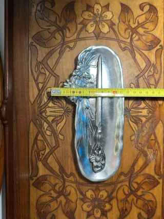 Set scrivania in peltro Art Nouveau con apri buste