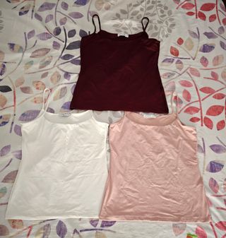 3 Camisetas Tirantes - Blanco Rosa Burdeos