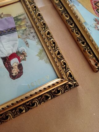 9 Cartoline Ricamate Incorniciate