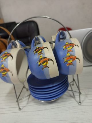 6 caffettiere con piatti - pesce