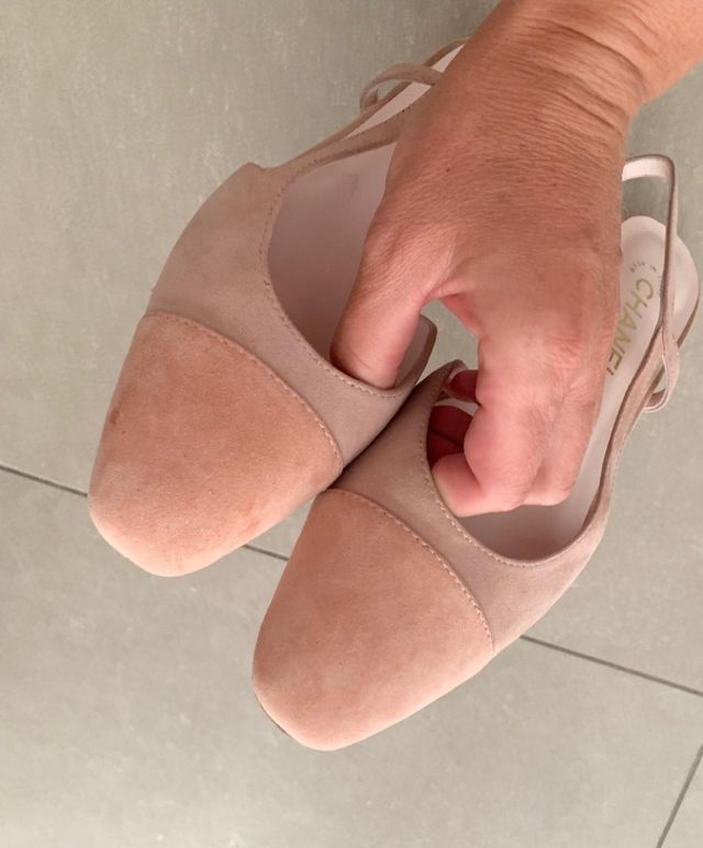 Zapatos Chanel beige/rosa cling back 
